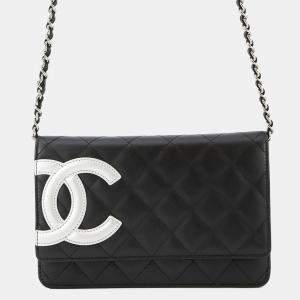 Pre Owned Chanel Chain Wallet Cambon Line Coco Mark Black