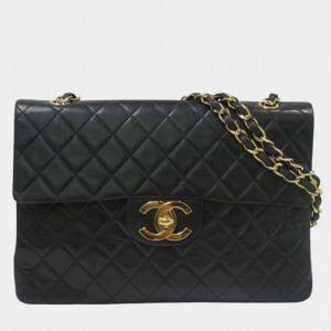 Pre Owned Chanel Deca Matelasse 34 Double Chain Lambskin Shoulder Bag