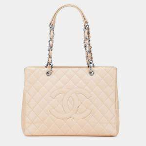 مملوكة مسبقًا Chanel Matelasse Coco Mark Chain Tote Bag In Beige Caviar Leather