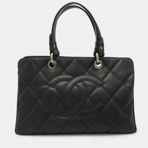 Pre Owned Chanel Matelasse Coco Mark Handbag Tote Bag In Caviar Leather And Black