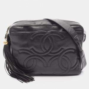 Pre Owned Chanel Triple Coco Mark Shoulder Bag Leather Black