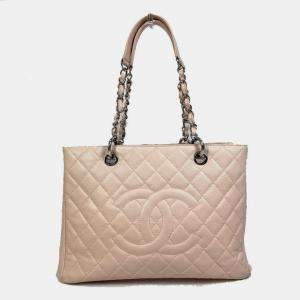Pre Owned Chanel Cc Coco Mark Matelasse Chain Gst Shoulder Bag Tote In Caviar Skin Pink