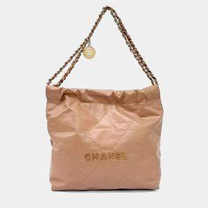 Pre Owned Chanel Beige Leather 22 Bag