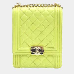 Pre Owned حقيبة شانيل فلاب بوي جلد أصفر