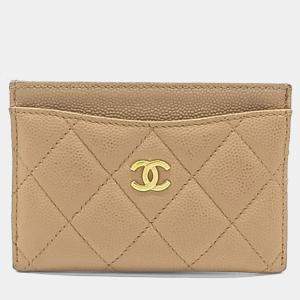 Pre Owned Chanel Beige Caviar Leather Caviar Card Holder