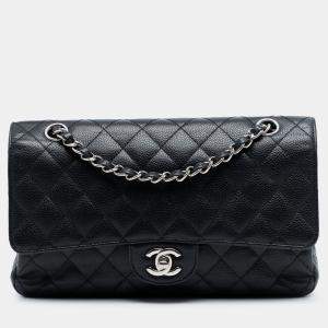 Pre Owned Chanel Black Medium Classic Caviar Double Flap