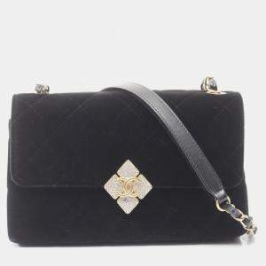 Pre Owned Chanel Paris-Chateau de Chenonceau Diamond Lock Black Velvet Flap Bag