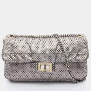 مملوكة مسبقًا Chanel 2.55 Flap Perforated Metallic Leather Shoulder Bag