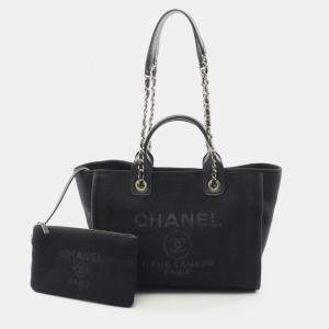 مملوكة مسبقًا Chanel Deauville Small Black Canvas and Leather Tote Bag