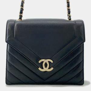 Pre Owned حقيبة شانيل كتف سلسلة سوداء جلد الخراف