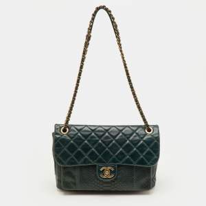 Pre Owned Chanel Urban Mix Dark Green Quilted Leather and Python CC Flap Bag