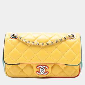 مملوكة مسبقًا Chanel Yellow Small CC Quilted Multicolor Lambskin Acrylic Cuba Flap
