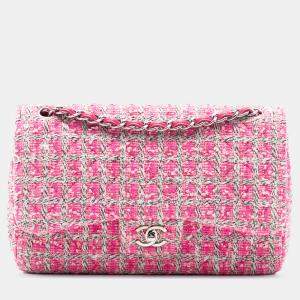 Pre Owned Chanel Pink Jumbo Classic Tweed Double Flap
