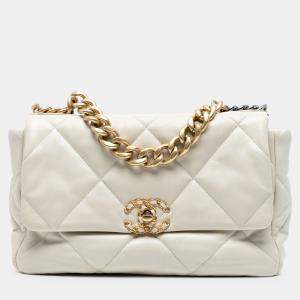 مملوكة مسبقًا Chanel White Large Lambskin 19 Flap
