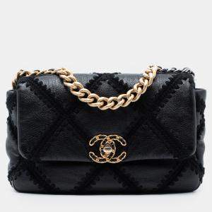 مملوكة مسبقًا Chanel Black Medium Crochet Calfskin 19 Flap