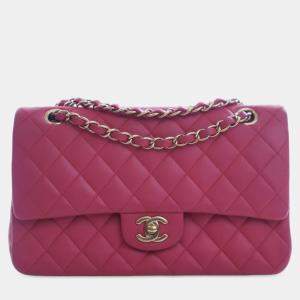 Pre Owned حقيبة شانيل قلاب مزدوج وسط جلد عجل وردي