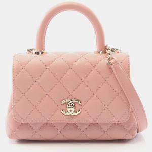 مملوكة مسبقًا Chanel Coco Xxs Top Handle Chain Shoulder Handbag Leather Calfskin Pink Ghw