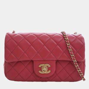 Pre Owned Chanel Pink Mini Rectangular Classic Lambskin Pearl Crush Single Flap