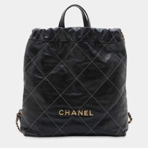 مملوكة مسبقًا Chanel Black Large Shiny Quilted Calfskin 22 Backpack