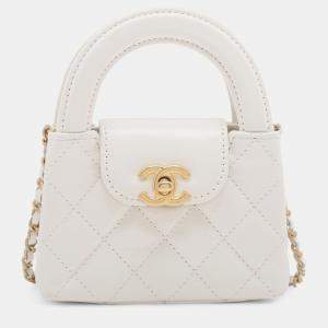 Pre Owned Chanel White Nano Aged Calfskin Kelly Shopper Bag