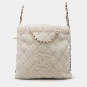 Pre Owned Chanel White CC Shearling Coco Neige Backpack