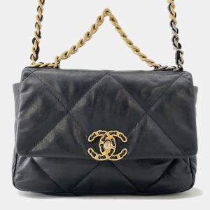 Pre Owned حقيبة شانيل كتف سلسلة رقم 19 شامواه سوداء حجم كبير