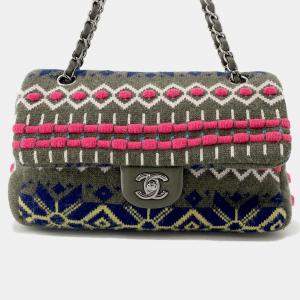 مملوكة مسبقًا Chanel Cc Logo Knit Shoulder Bag Khaki/Multicolor Knit Size 25