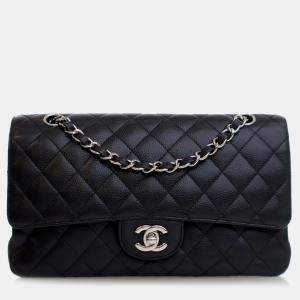 Pre Owned Chanel Black Medium Classic Caviar Double Flap
