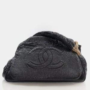 Pre Owned Chanel Medium Black Vinyl Rodeo Drive Accordion Flap Bag