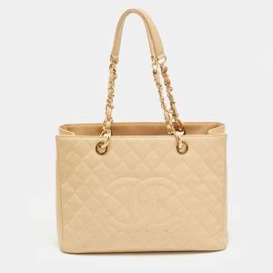 مملوكة مسبقًا Chanel GST Beige Quilted Caviar Leather Tote