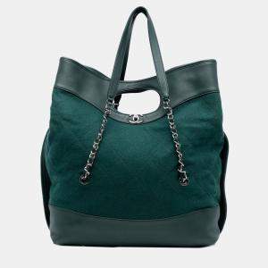 مملوكة مسبقًا حقيبة شانيل للتسوق الأخضر واسعة جدًا صوف و جلد العجل 31 مع درزات