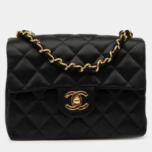 مملوكة مسبقًا Chanel Black Mini Square Classic Satin Single Flap