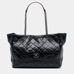 مملوكة مسبقًا حقيبة توت شانيل لون مزدوج جلود العجل جليز quilted كبيرة سوداء