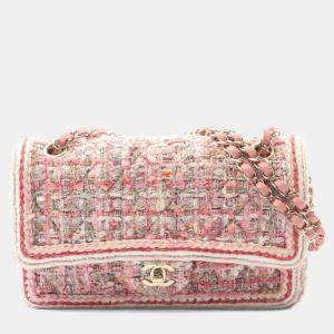 Pre Owned Chanel Matelasse Double Flap Shoulder Bag Fabric Pink