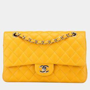 مملوكة مسبقًا Chanel Matelasse Coco Mark Double Flap Chain Shoulder Bag In Yellow And Silver Lambskin