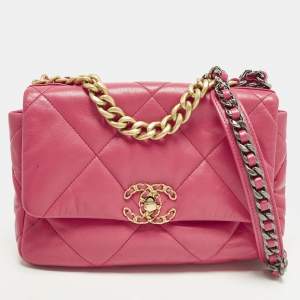 مملوكة مسبقًا Chanel 19 Small Pink Quilted Leather Flap Bag