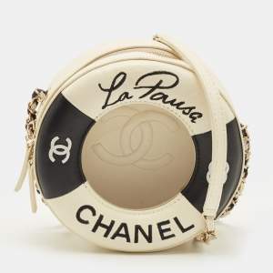 Pre Owned Chanel La Pausa Lifesaver White/Black Leather Round Bag
