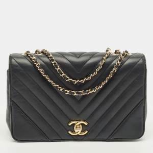 Pre Owned Chanel Statement Medium Black Chevron Leather Flap Bag