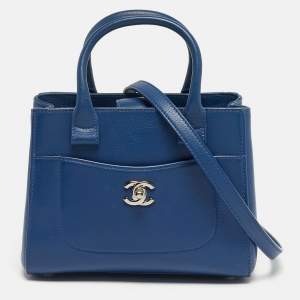 Pre Owned Chanel Neo Executive Mini Blue Leather Tote