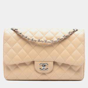 مملوكة مسبقًا Chanel Beige Jumbo Classic Caviar Double Flap