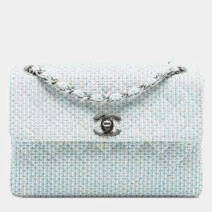 مملوكة مسبقًا Chanel Blue White CC Quilted Tweed Chain Flap