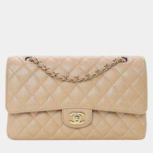 Pre Owned Chanel Brown Medium Classic Iridescent Caviar Double Flap