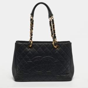 مملوكة مسبقًا Chanel GST Black Caviar Quilted Leather Tote