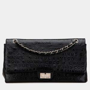 مملوكة مسبقًا Chanel 2.55 Unlimited Double Flap Chain Shoulder Bag Handbag Black Leather