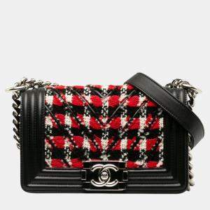 مملوكة مسبقًا Chanel Boy Chanel Small Chain Shoulder Bag In Black And Red Tweed Leather