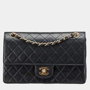 مملوكة مسبقًا Chanel Matelasse 25 Double Flap Coco Mark Chain Shoulder Bag In Black Lambskin