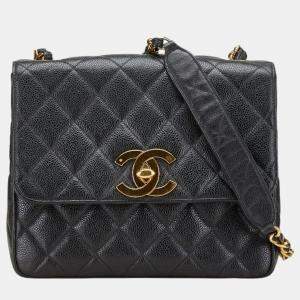 مملوكة مسبقًا Chanel Deka Coco Mark Matelasse Chain Shoulder Bag In Black Caviar Skin