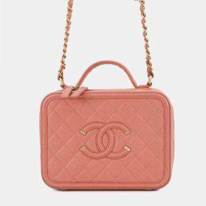 مملوكة مسبقًا شنل سلسلة حقيبة كتف شعار سي سي صنفرتي في جلد كافيار