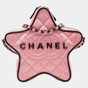 Pre Owned Chanel Pink Quilted Satin Walk Of Fame Star Crossbody