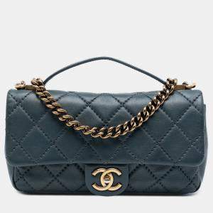 مملوكة مسبقًا حقيبة يد شانيل سي سي جلد العجل مبطن أزرق مع مقبض علوي